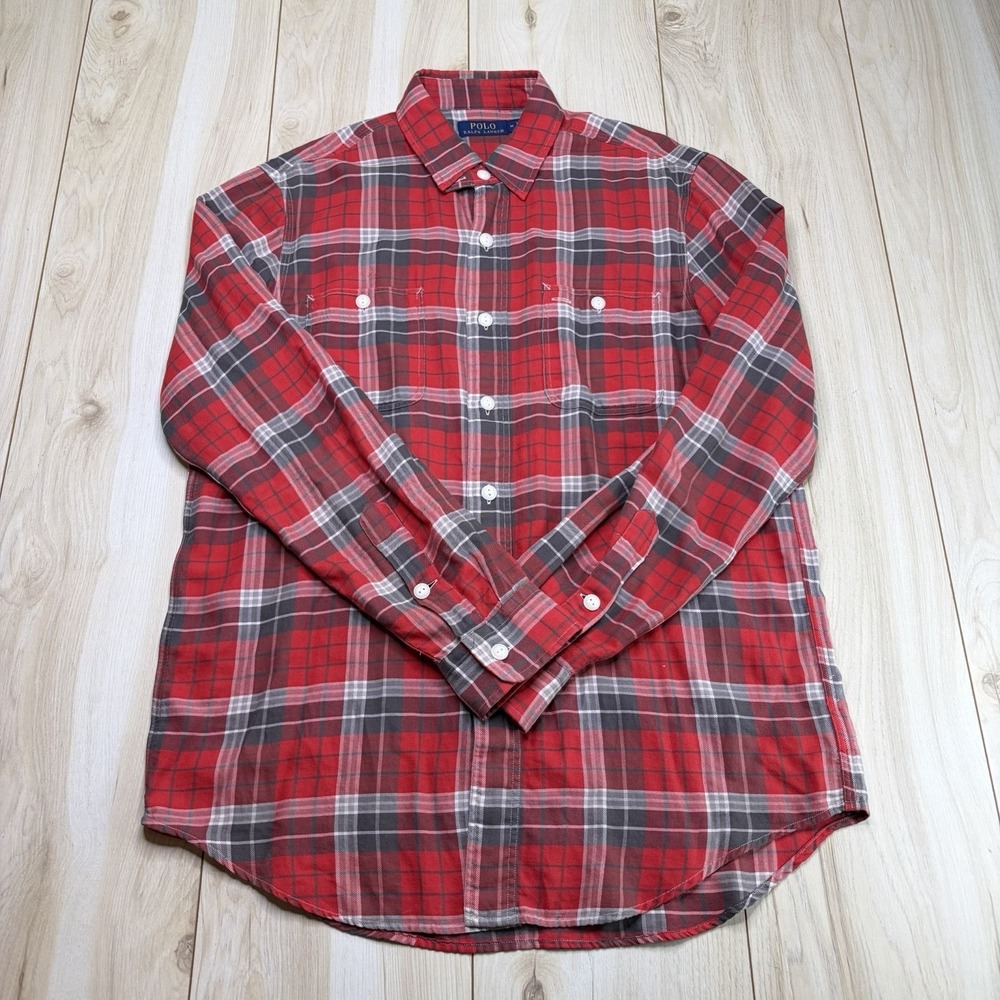 Polo Ralph Lauren Men's Plaid Flannel Long Sleeve Shirt Cotton Red Size Medium